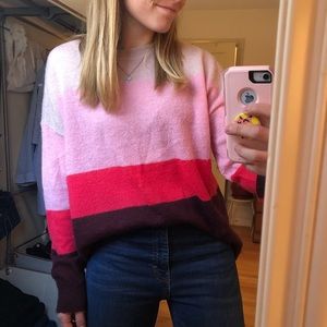 LOFT Large Petite pink striped light sweater NEW